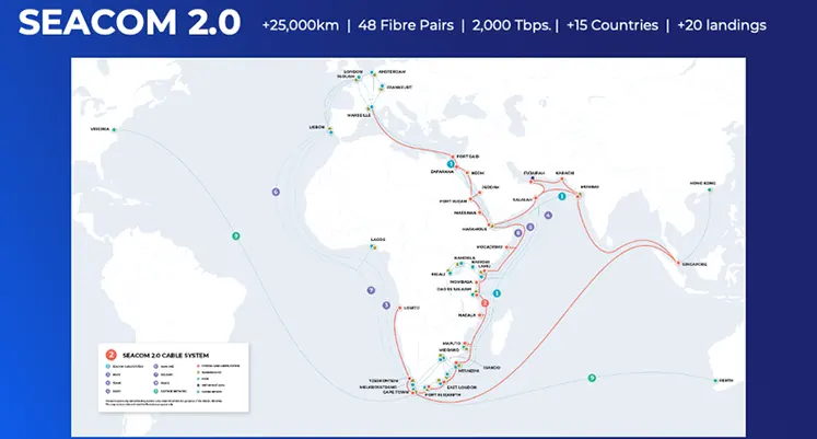 SEACOM unveils next-generation subsea cable. (Image source: SEACOM) SEACOM_2.O_MAP